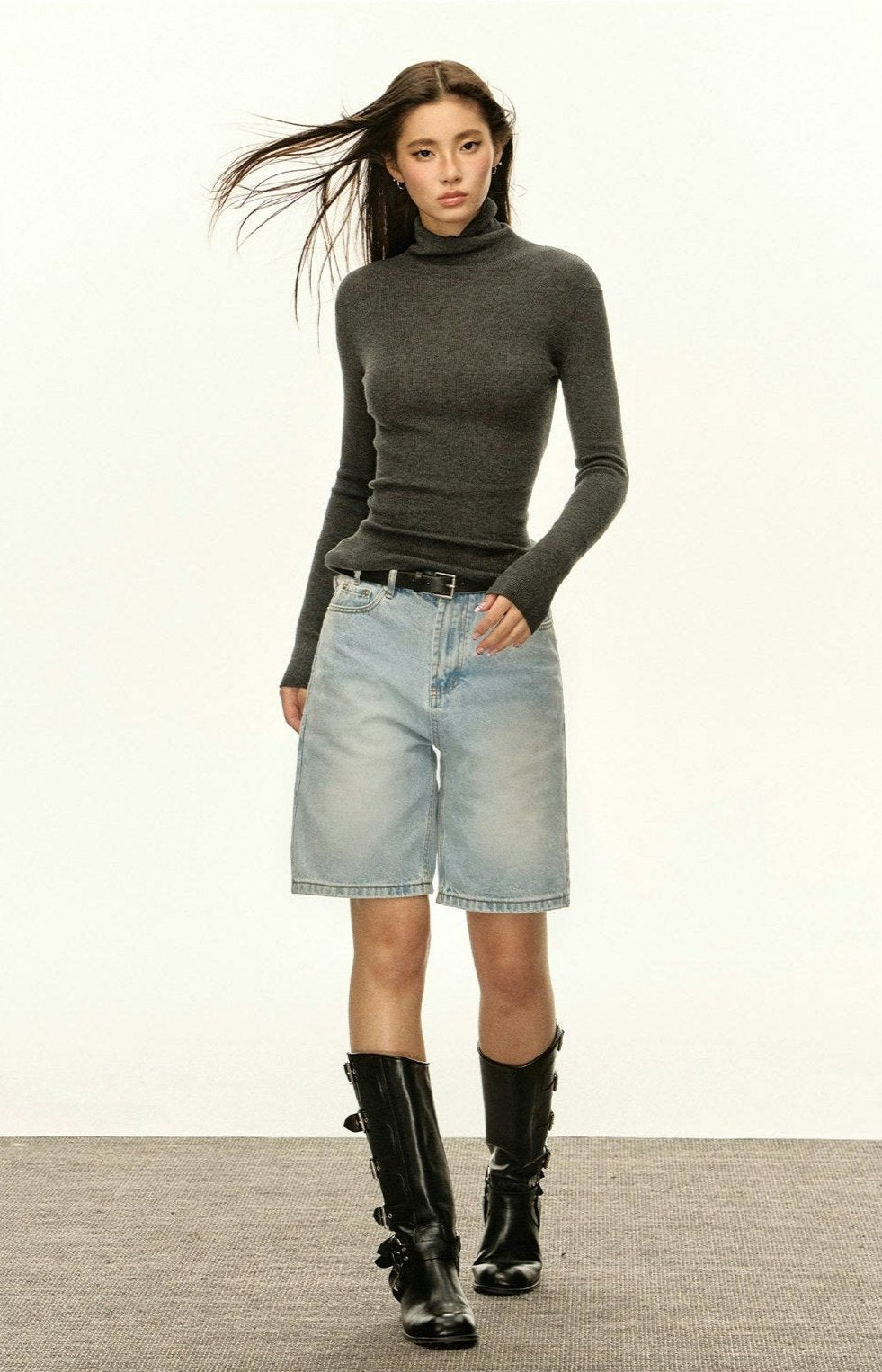 Fitted Turtleneck Ribbed Sweater