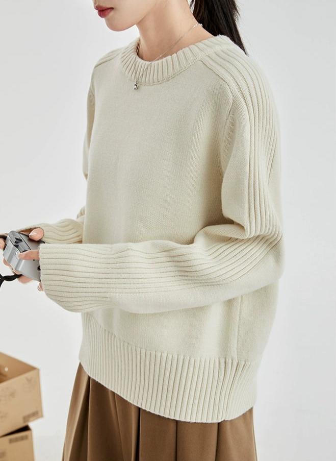 Drop Shoulders Ribbed Crewneck Sweater