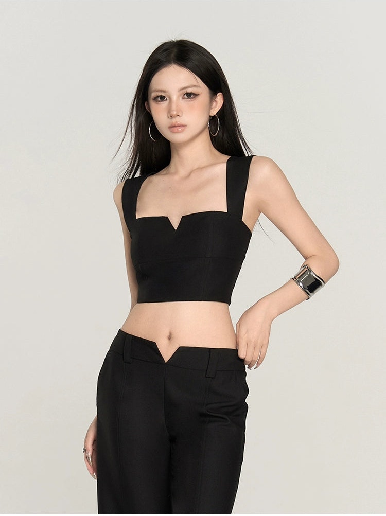 Black Square Neck Crop Top