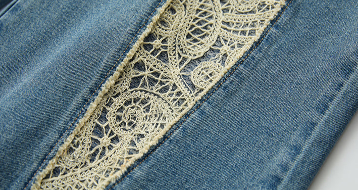Embroidered Denim Wide Leg Jeans