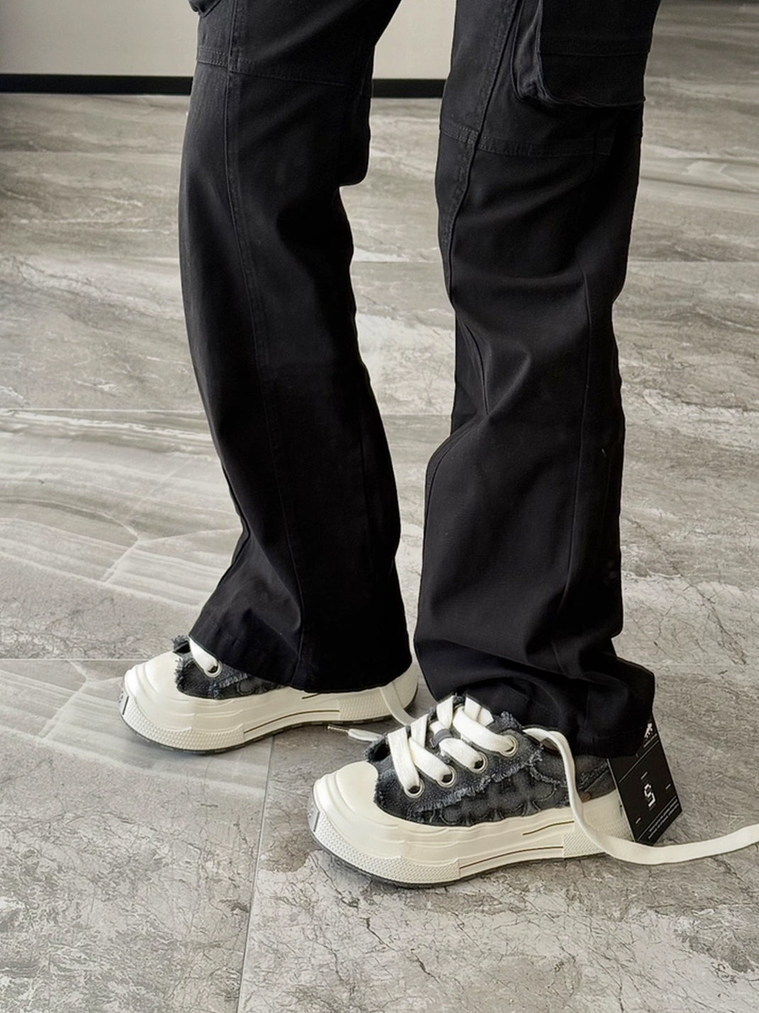 Washed Charcoal Clover-Panel Platform Sneakers - view 5
