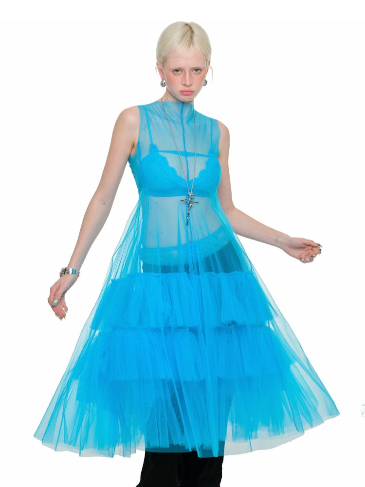 tiered sheer dress Tiered Tulle Cut-Out Maxi Dress ESTHE