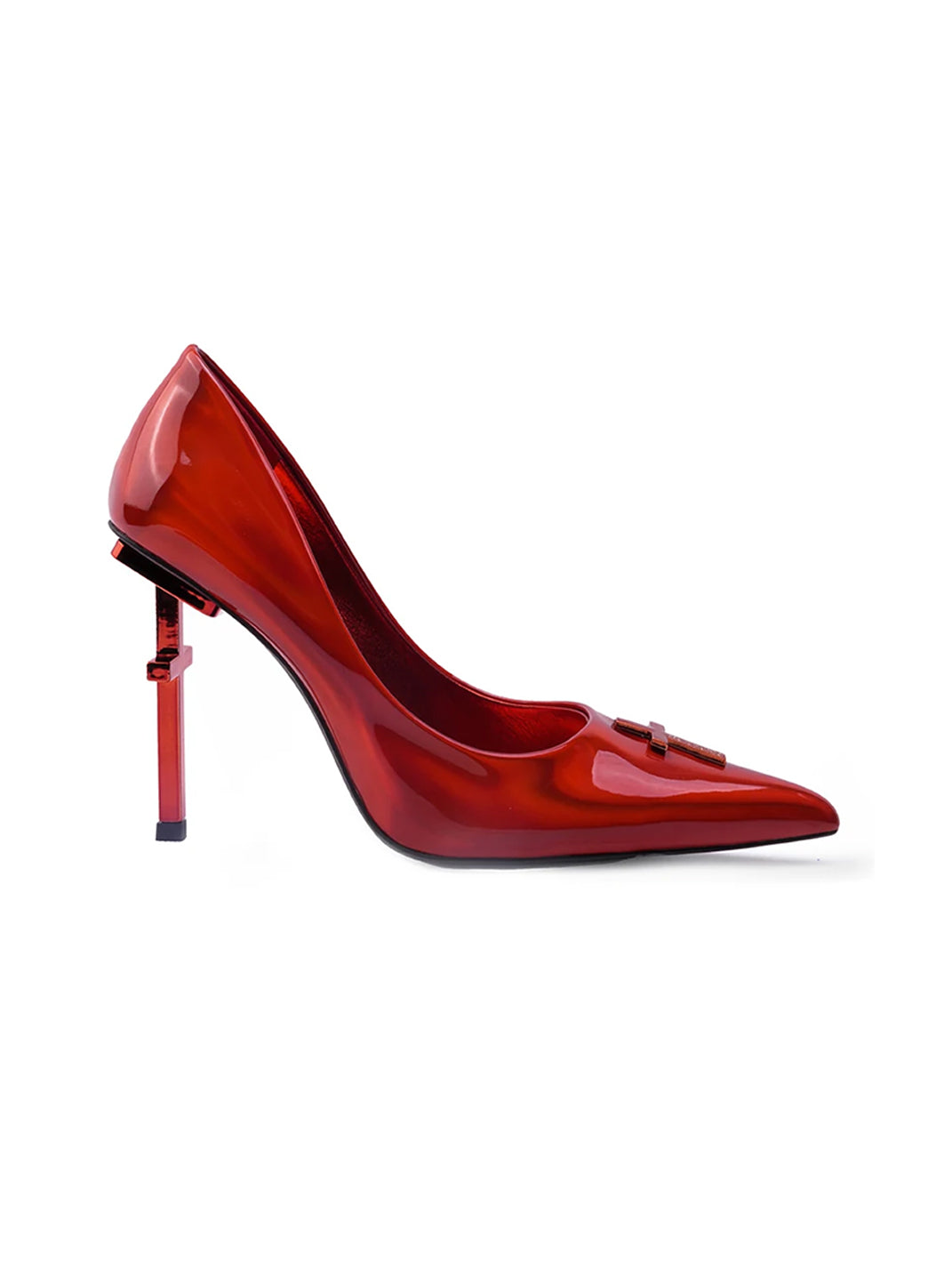 Red Cross-Heel Glossy Pointed Pumps - view 4