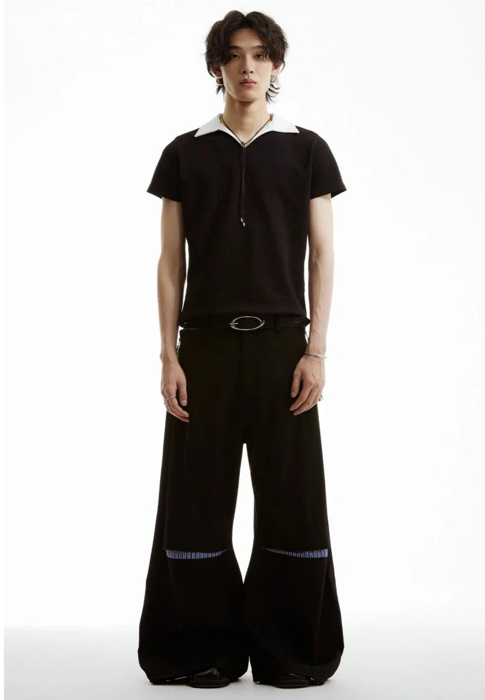 Contrast Collar Black Polo Shirt