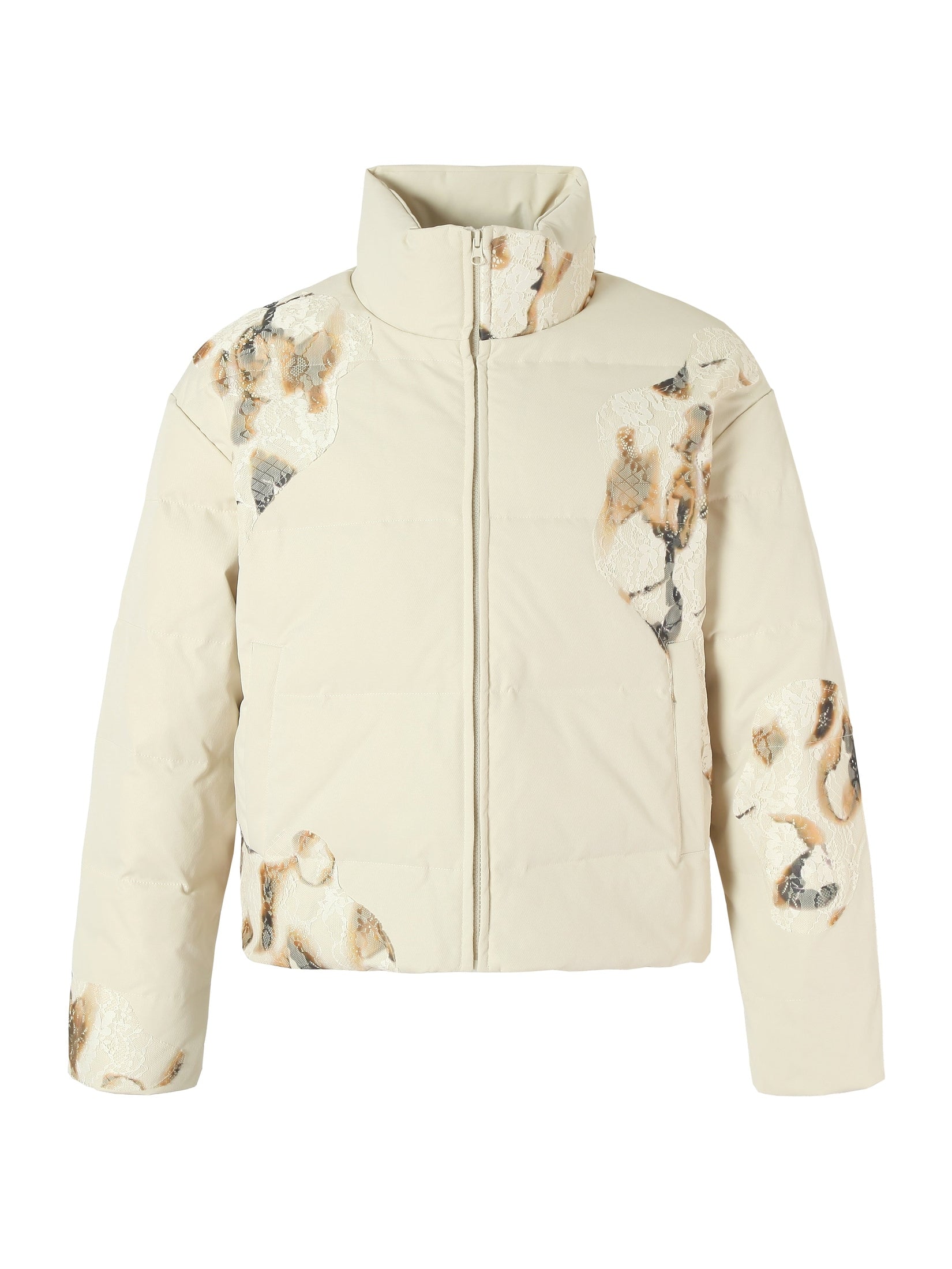 Edgy Flame Lace Detailed Short Down Jacket - chiclara