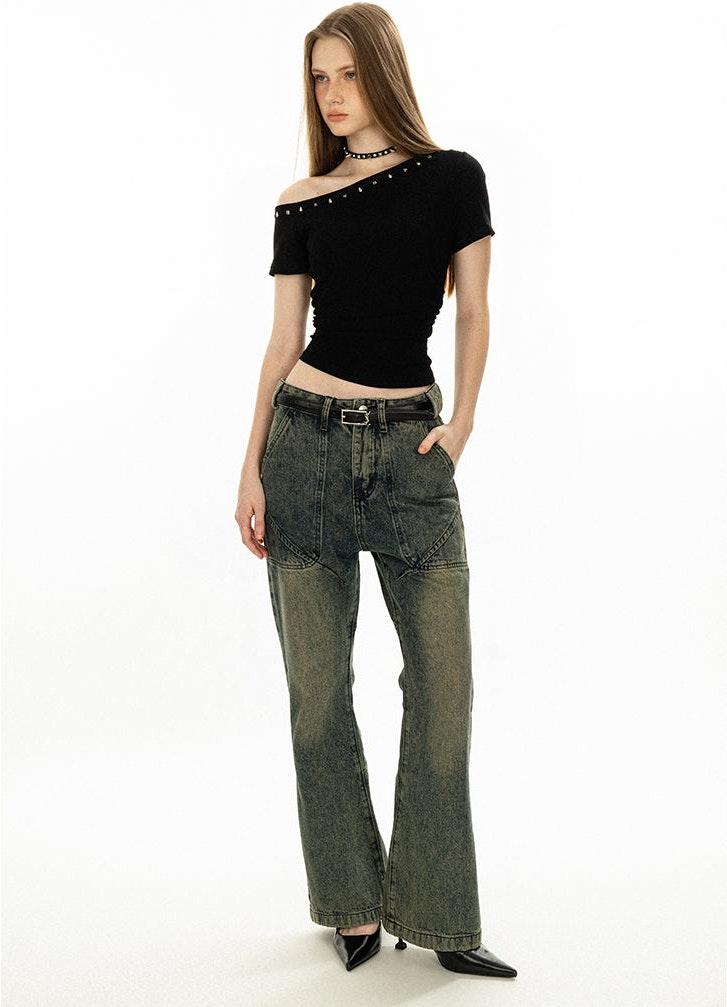 Studded Off Shoulder Crop Top