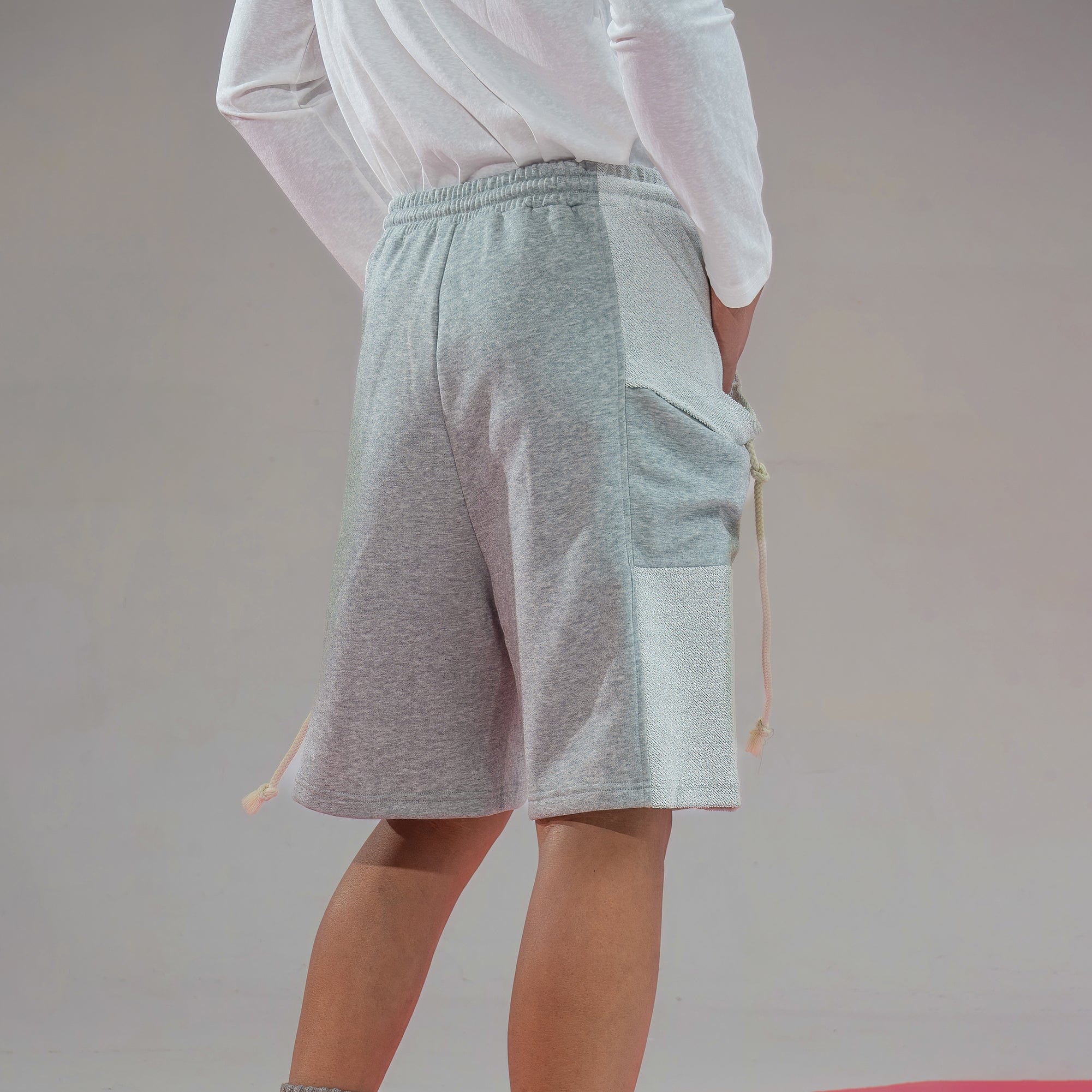 Patchwork Drawstring Shorts with Extra Long Rope Ties