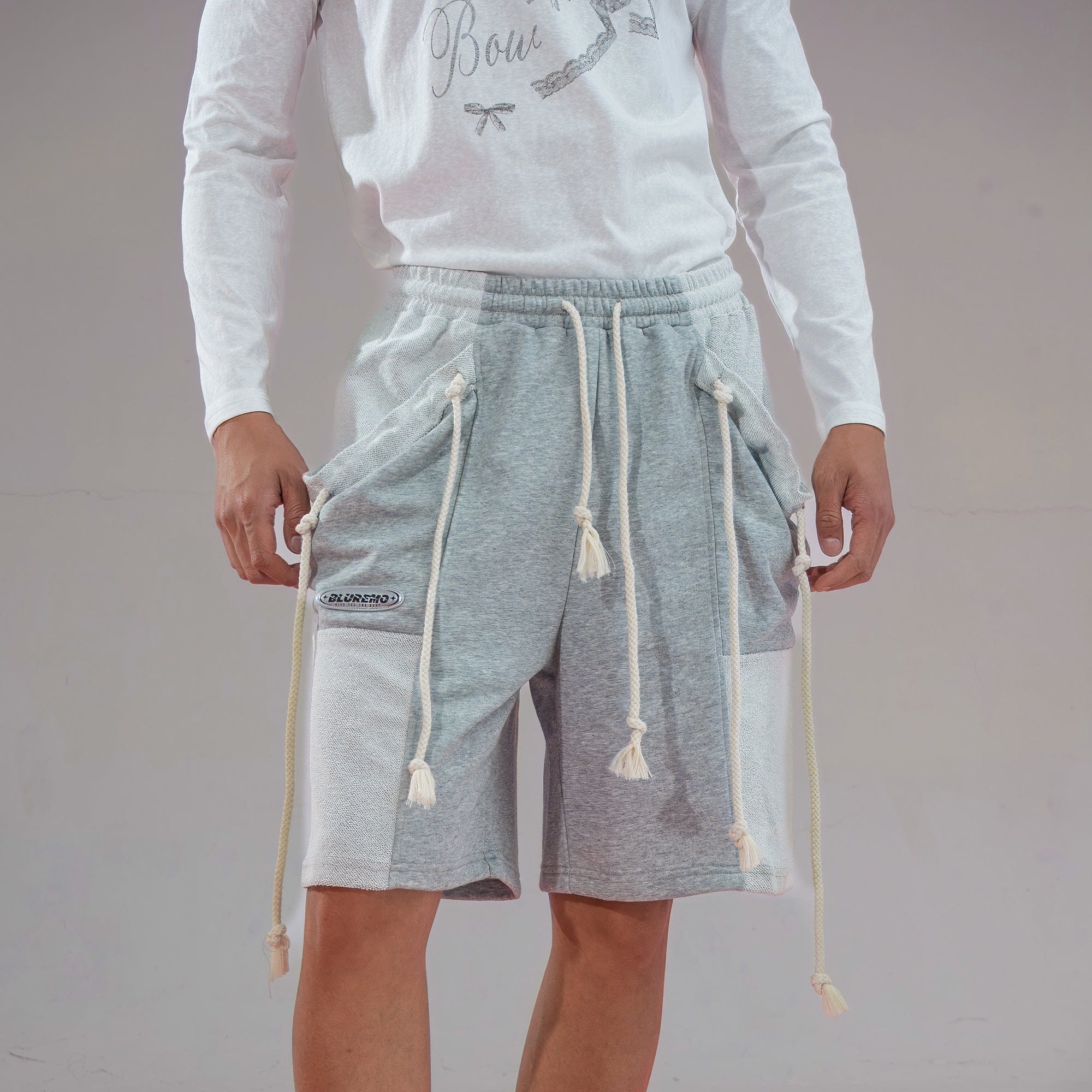 Patchwork Drawstring Shorts with Extra Long Rope Ties