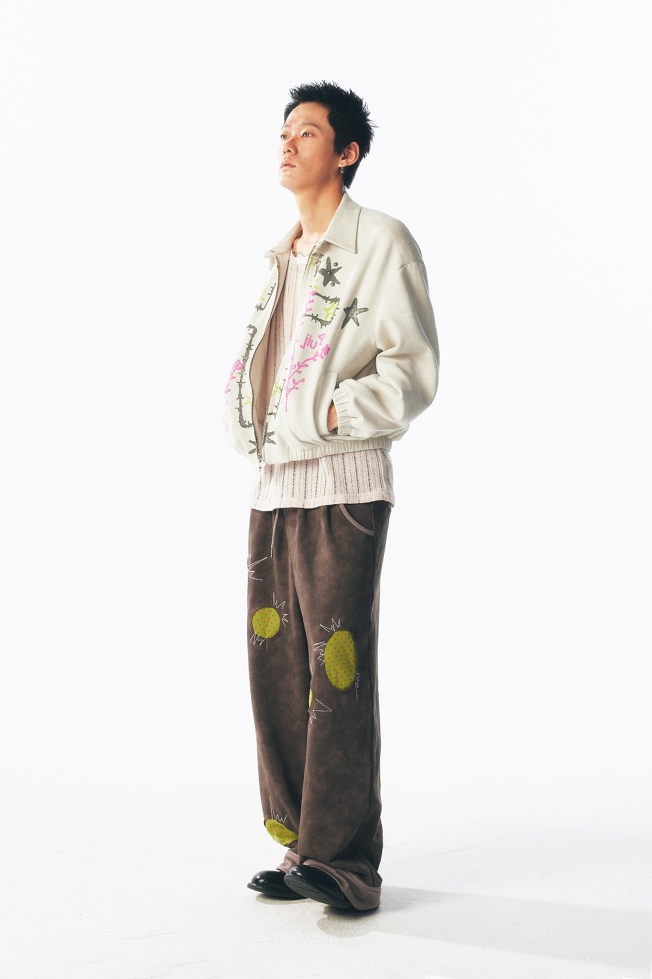Floral Cross Faux Suede Zip Jacket