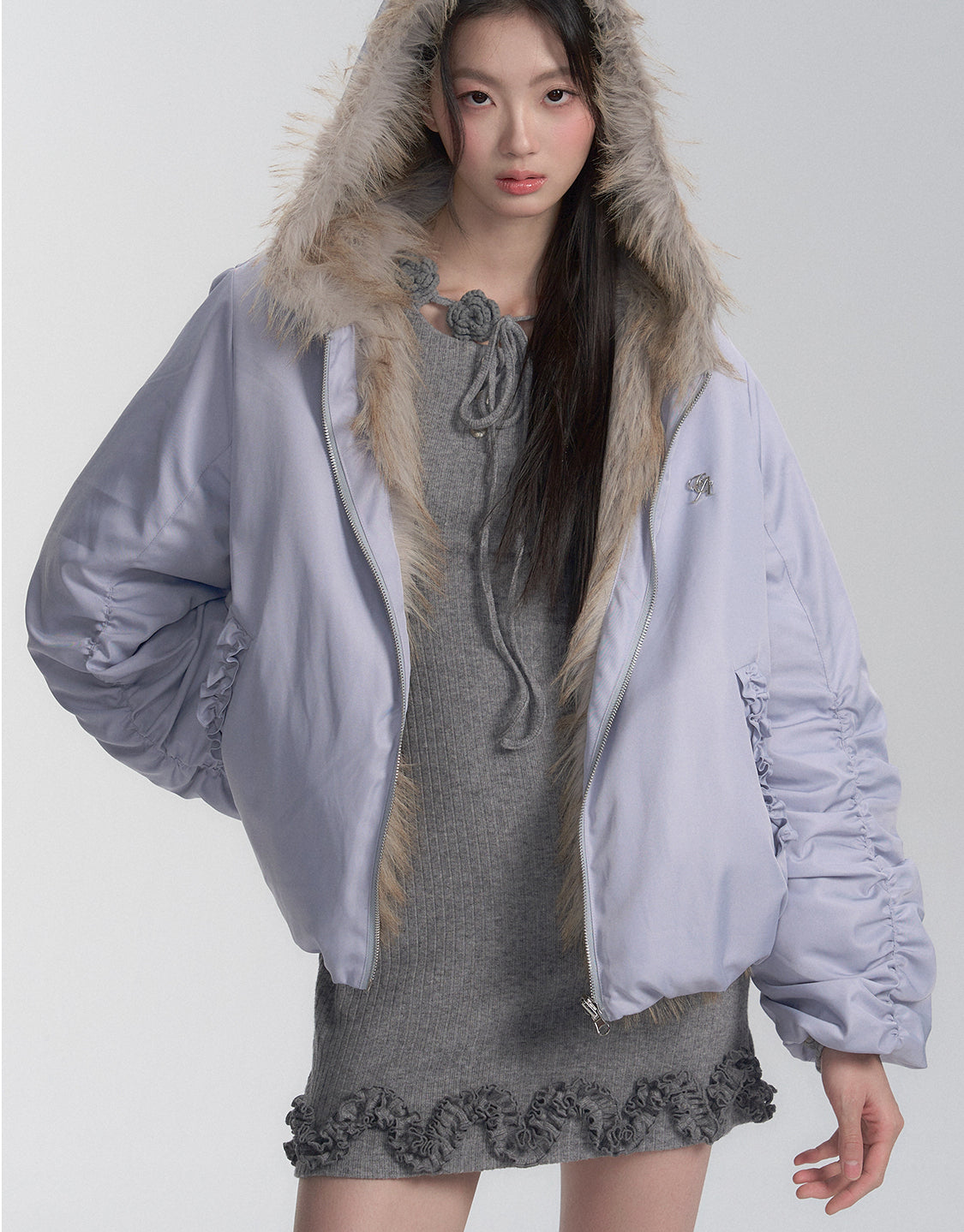 Hooded Thick Plush Reversible Jacket