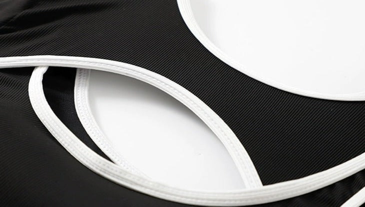 Black White Long Sleeve Swimsuit