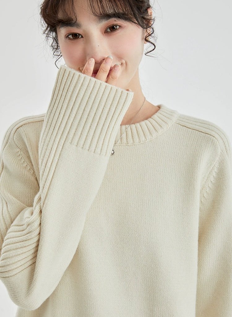 Drop Shoulders Ribbed Crewneck Sweater