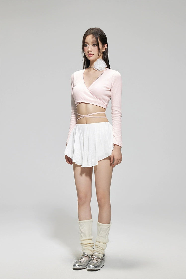 Wrap Long Sleeve Top and Skirted Bikini Set
