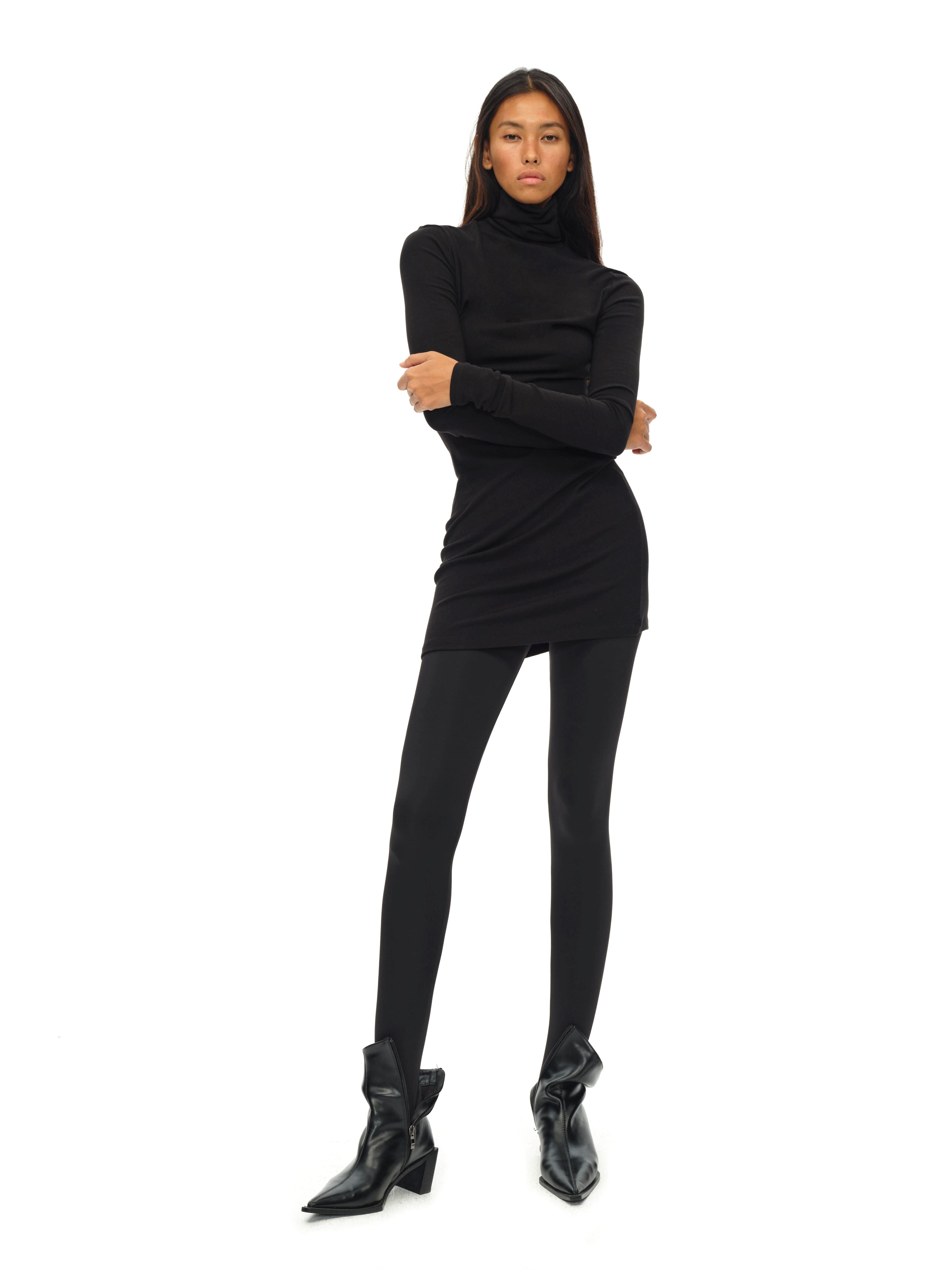 Black Turtleneck Draped Knit Top