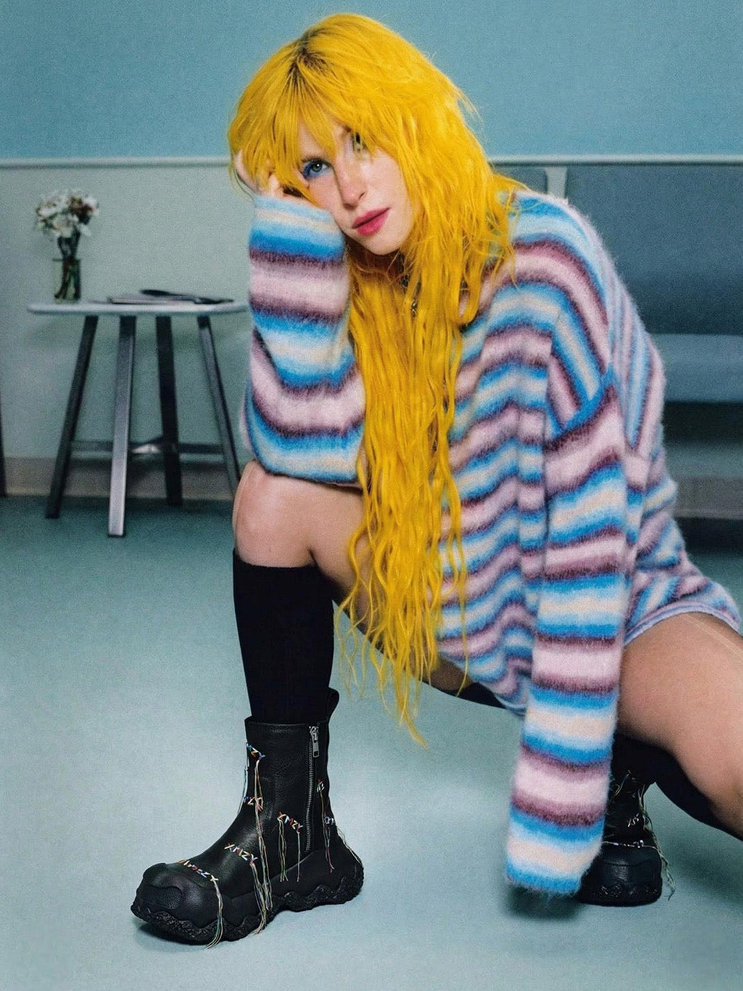 "geometric Planet" Western Fringed Ankle Boots Black