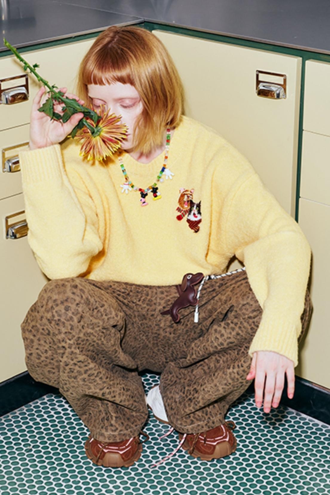 자수 고양이 니트 스웨터