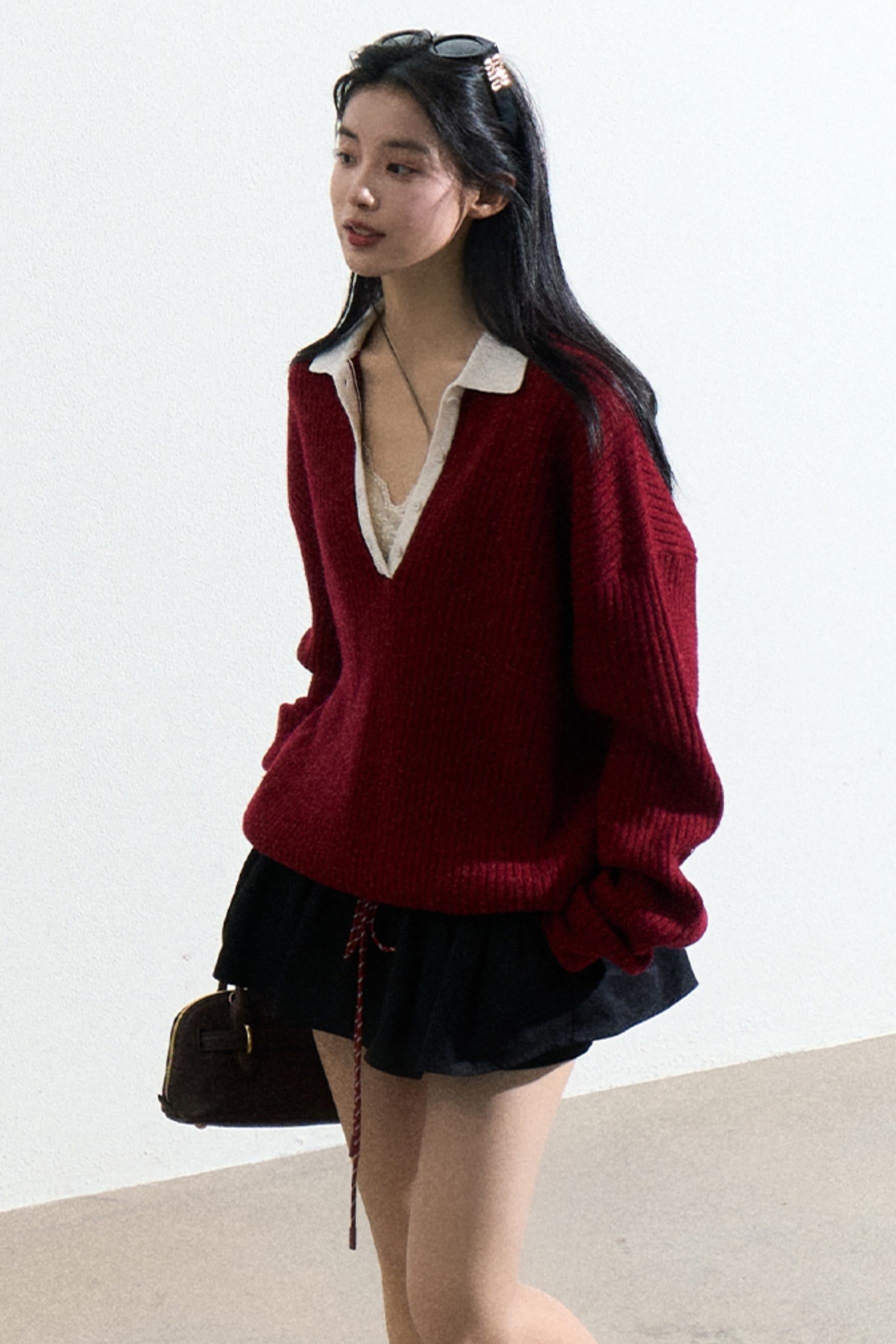 Burgundy Ribbed Sweater