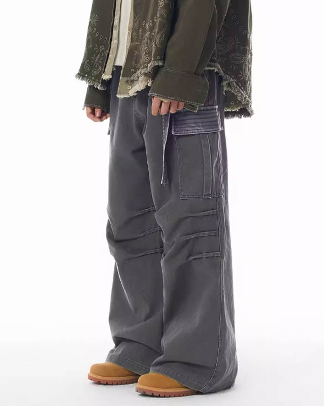 Jhyq contraste couleur pantalon de cargaison baggy plissé