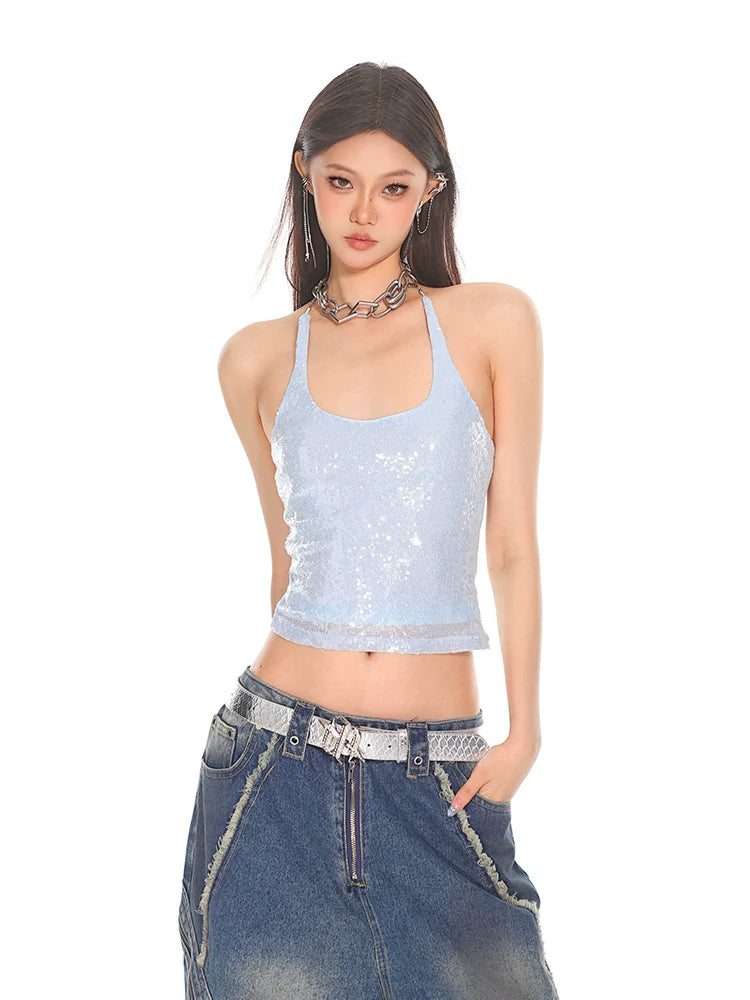스파클 홀터 크롭 탑