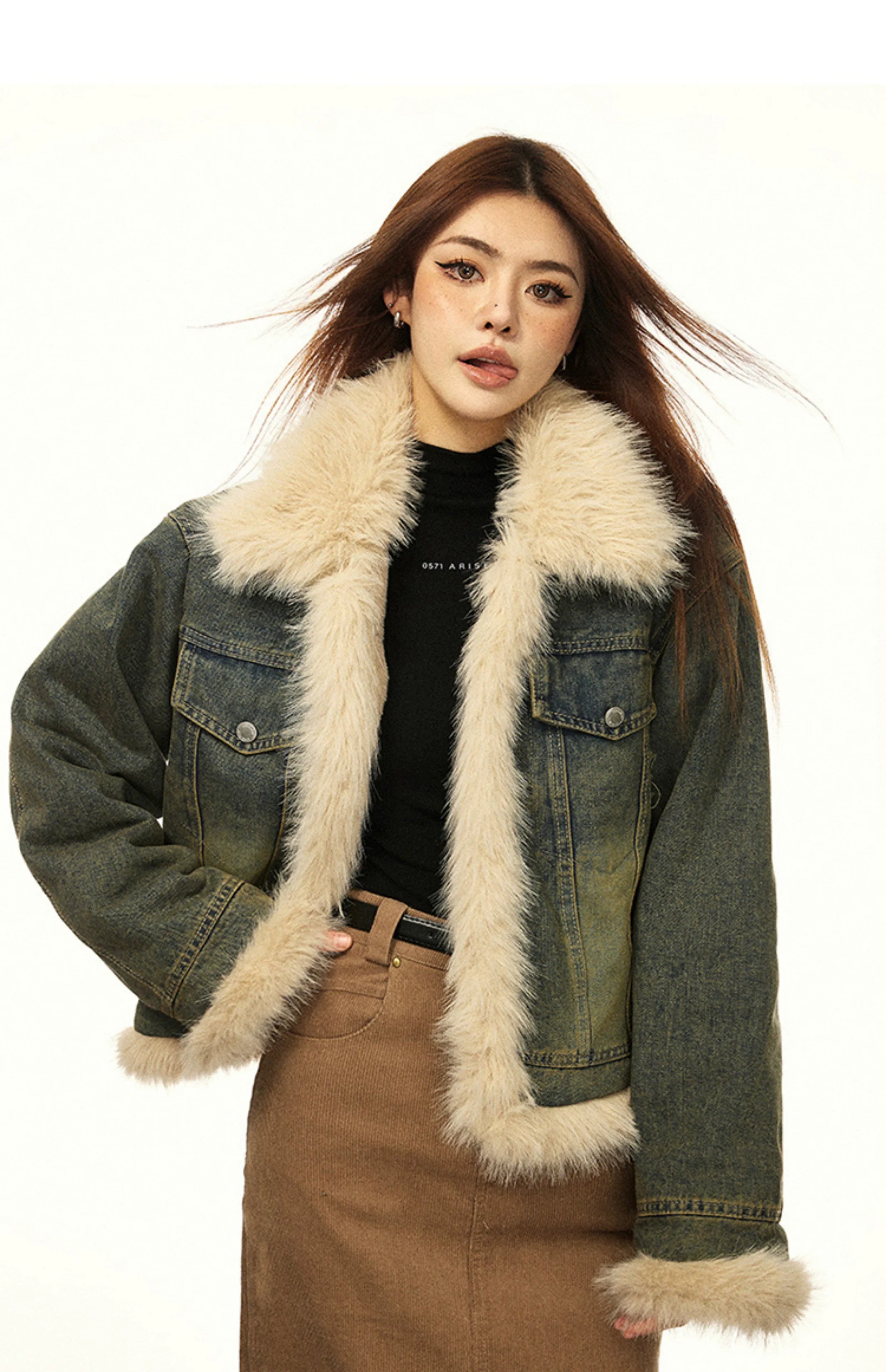 Vintage Fur-Lined Denim Winter Jacket