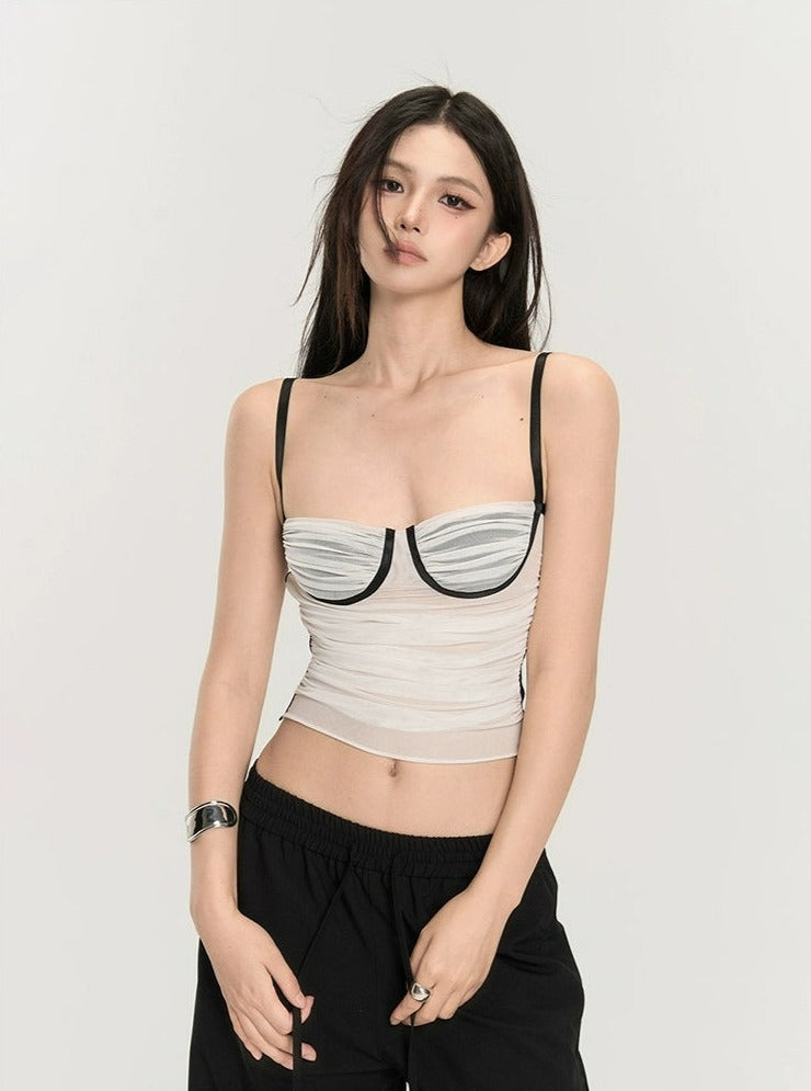 Contrast Bustier Crop Top with Slim Straps