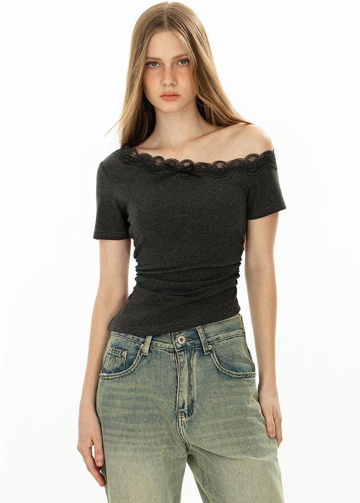 Lace Trim Off Shoulder Top