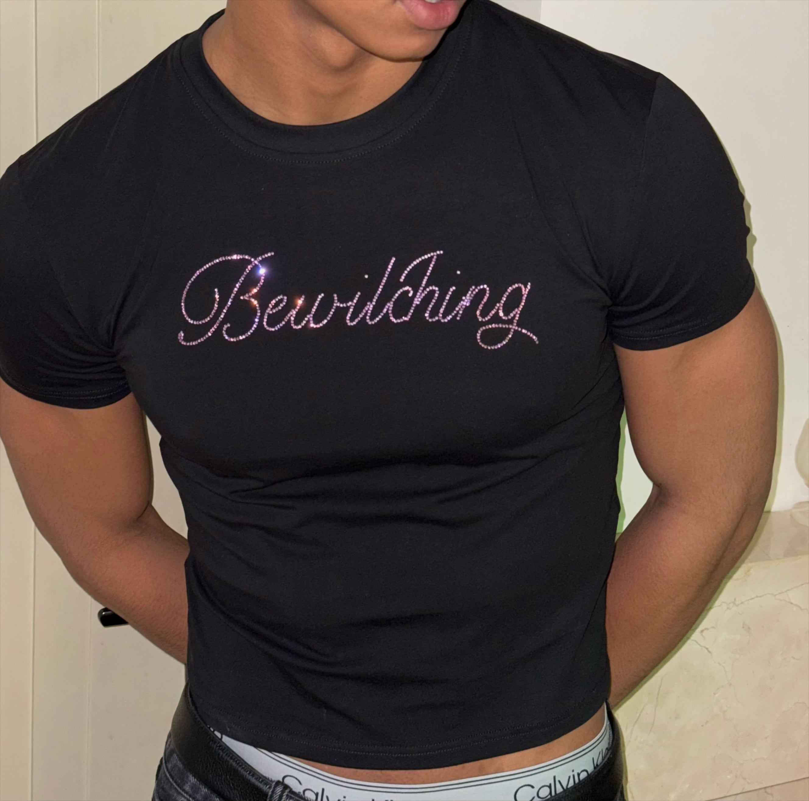 Black Fitted Gradient Letter T-Shirt