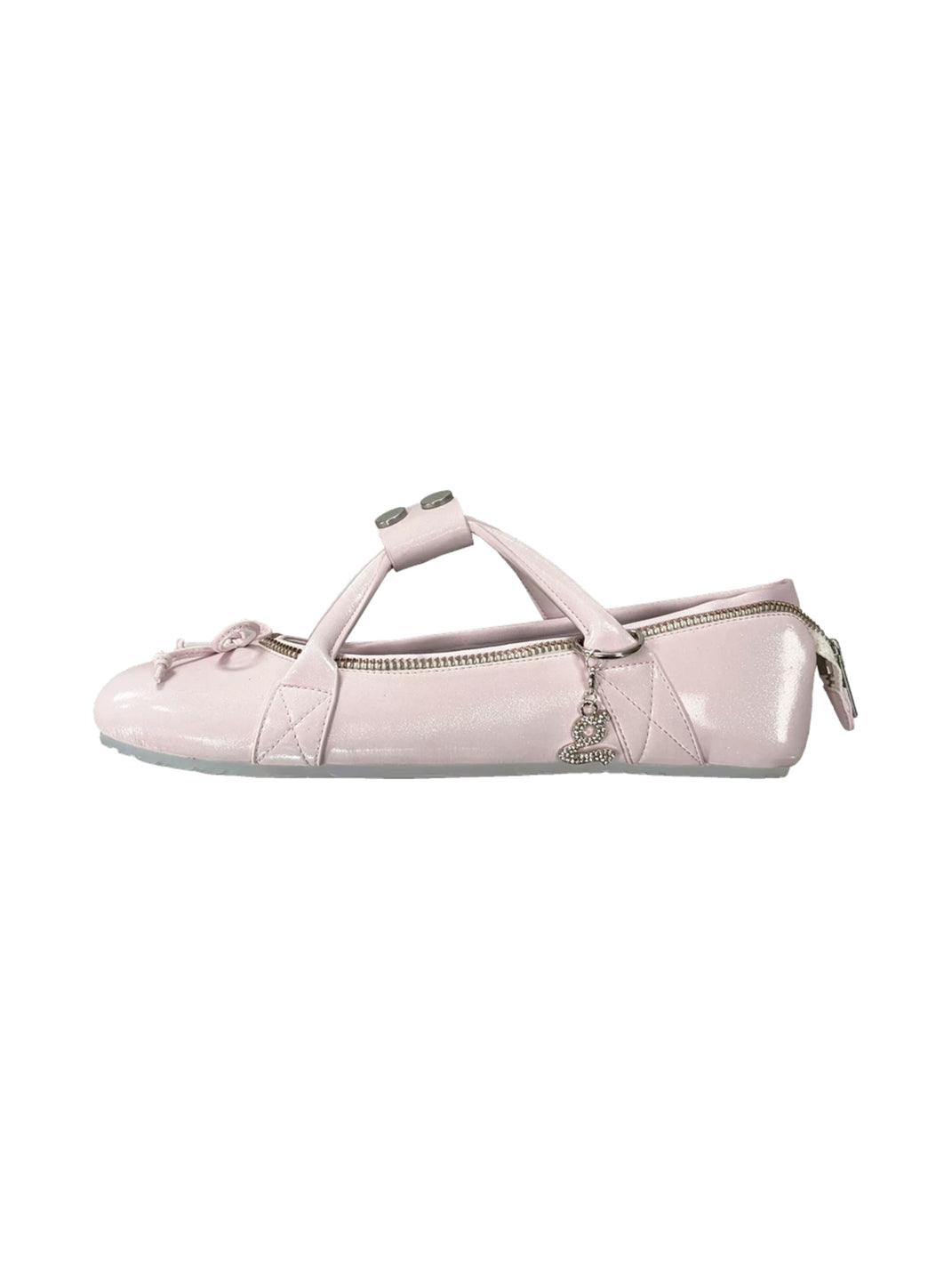 Zip-Detail Cross-Strap Bow Ballet Flats - view 1