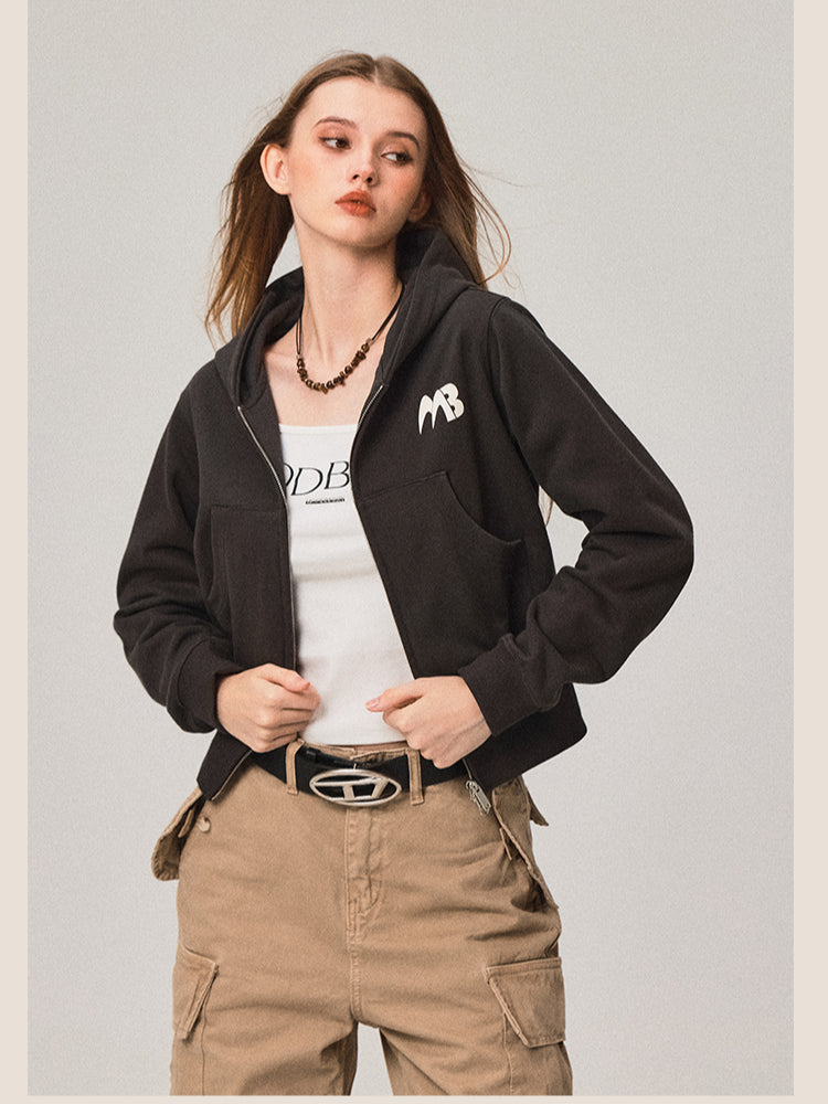 Cardigan à capuche rétro double zip