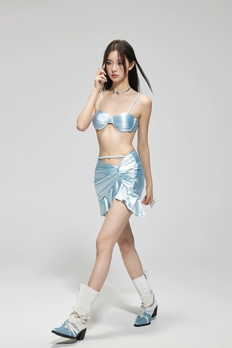 Satin Bralette & Ruffle Mini Skirt Set