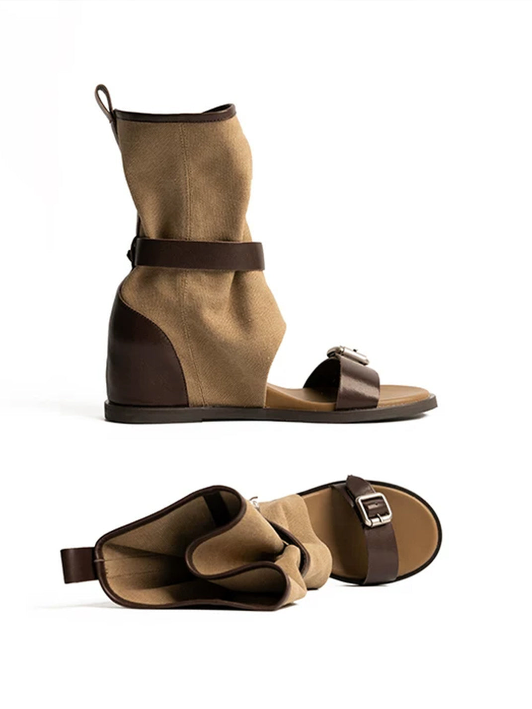Buckled Canvas Open-Toe Slouch Ankle Boots - view 8