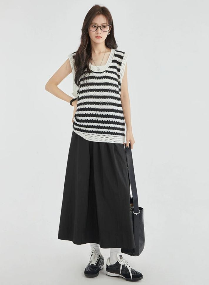 Striped Crochet Sleeveless Knit Top