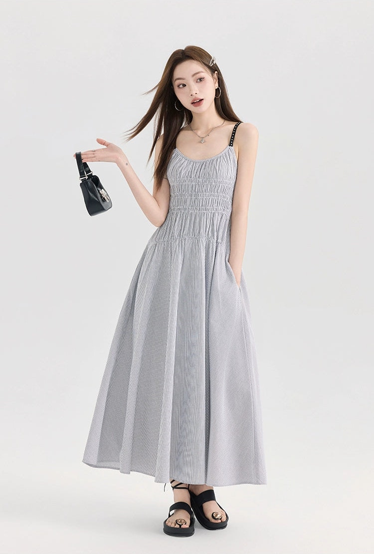 Striped Smocked Midi Dress
