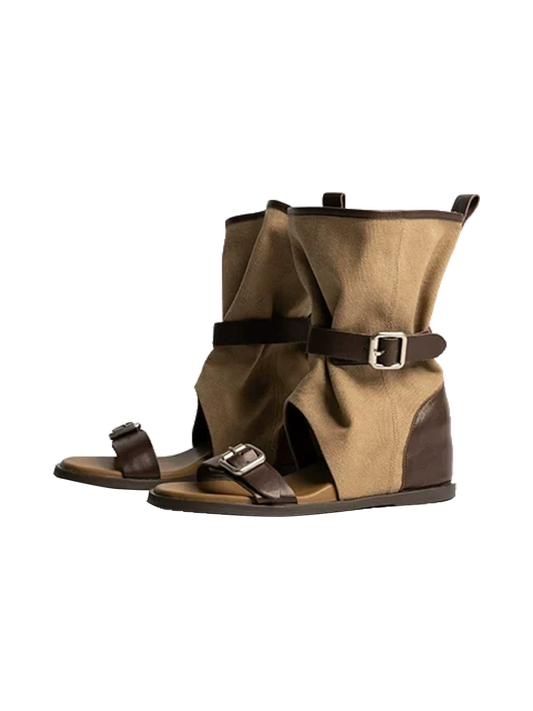 Buckled Canvas Open-Toe Slouch Ankle Boots - view 6