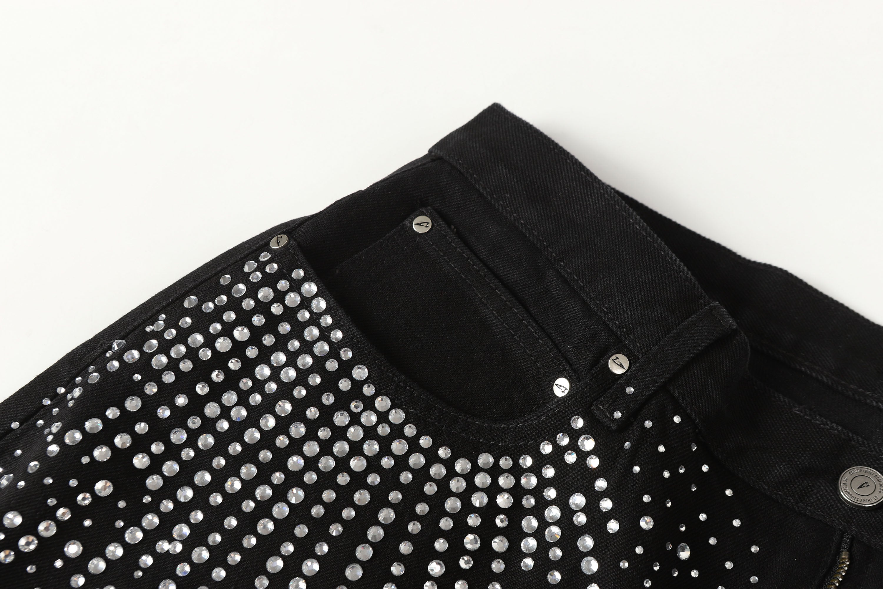 Black Rhinestone Embellished Jeans with Starburst Pattern
