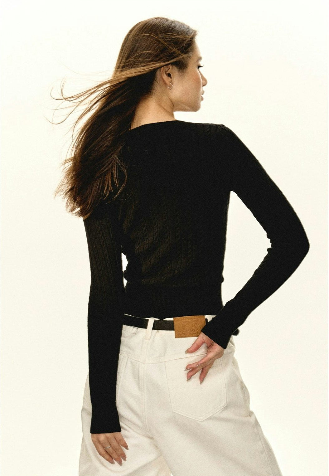 Button Cable Knit Cropped Cardigan