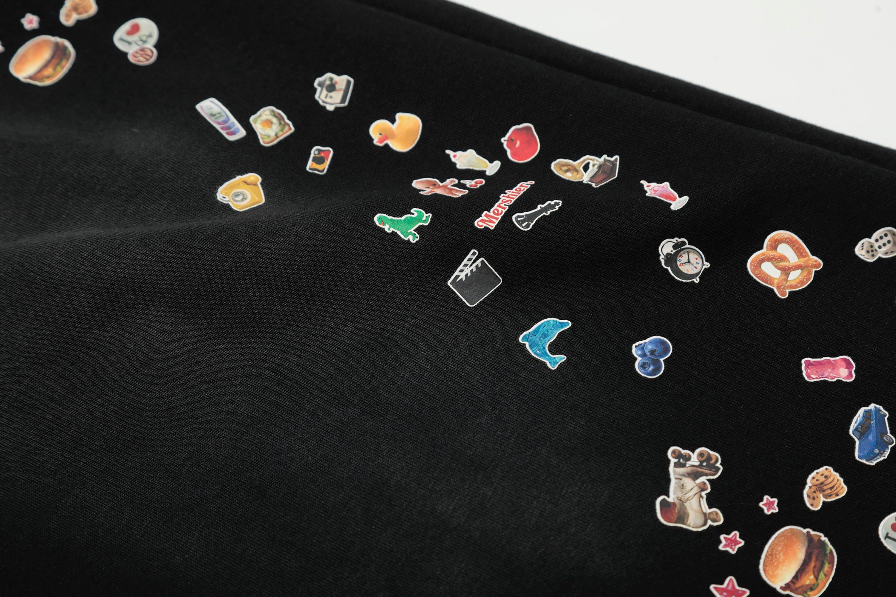 Black Sweat Shorts with Mini Sticker Print Graphics