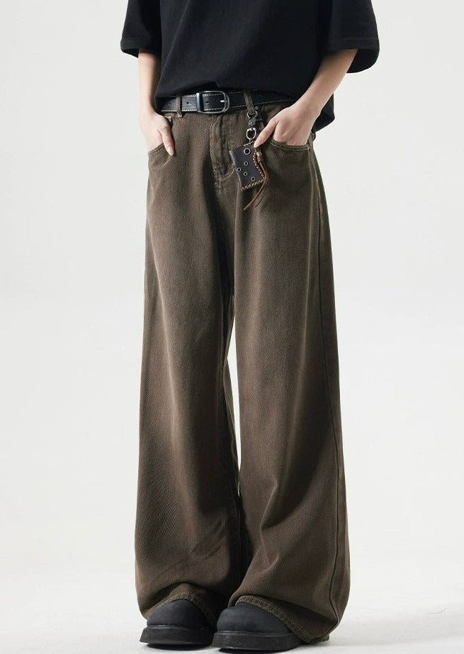Brown Sand-Faded Wide-Leg Jeans