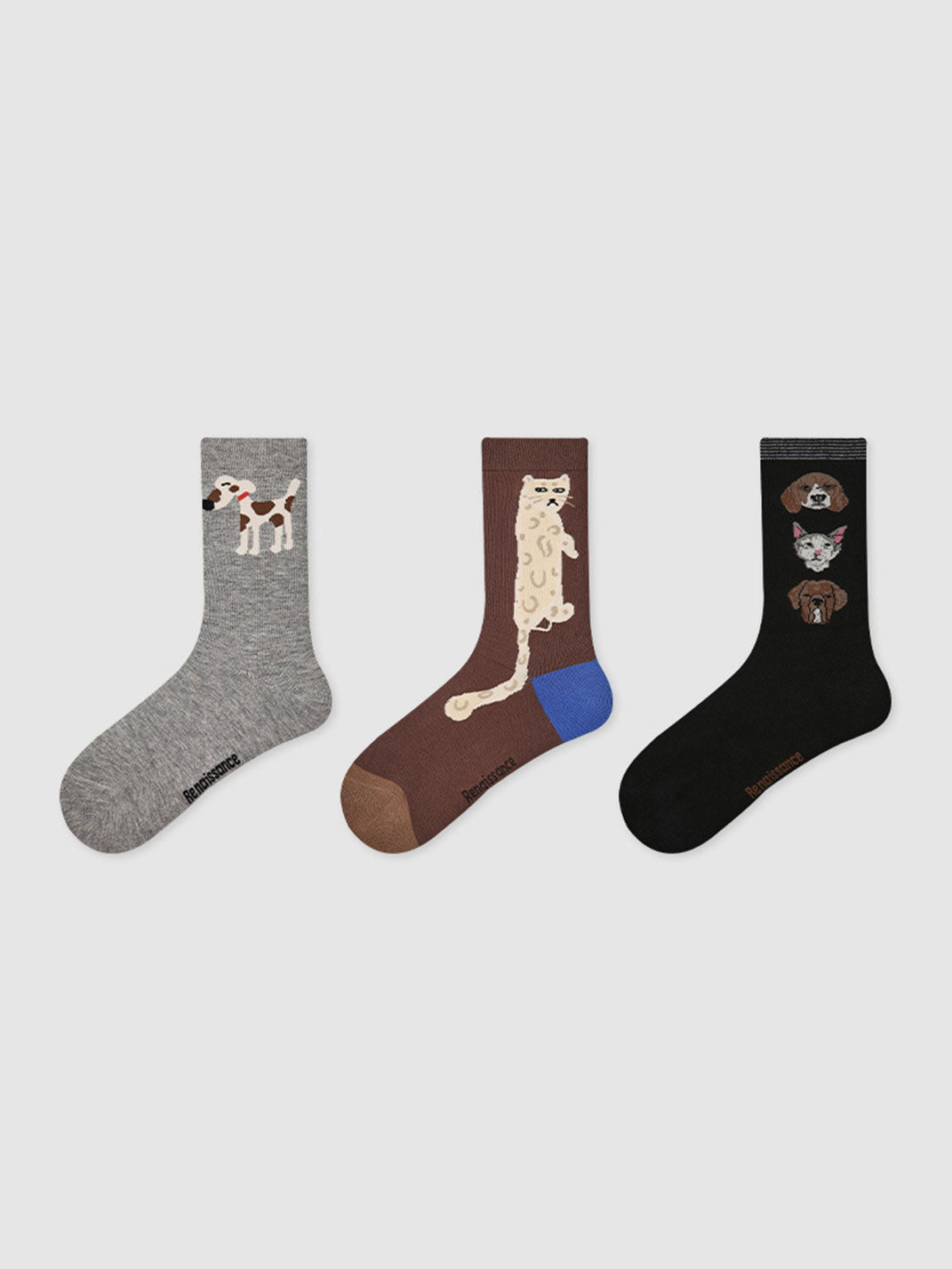 3 Pack Cartoon Animal Striped Mid-calf Socks for Women