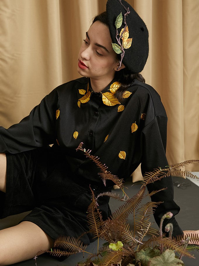 Golden Leaf Embroidered Blouse - chiclara