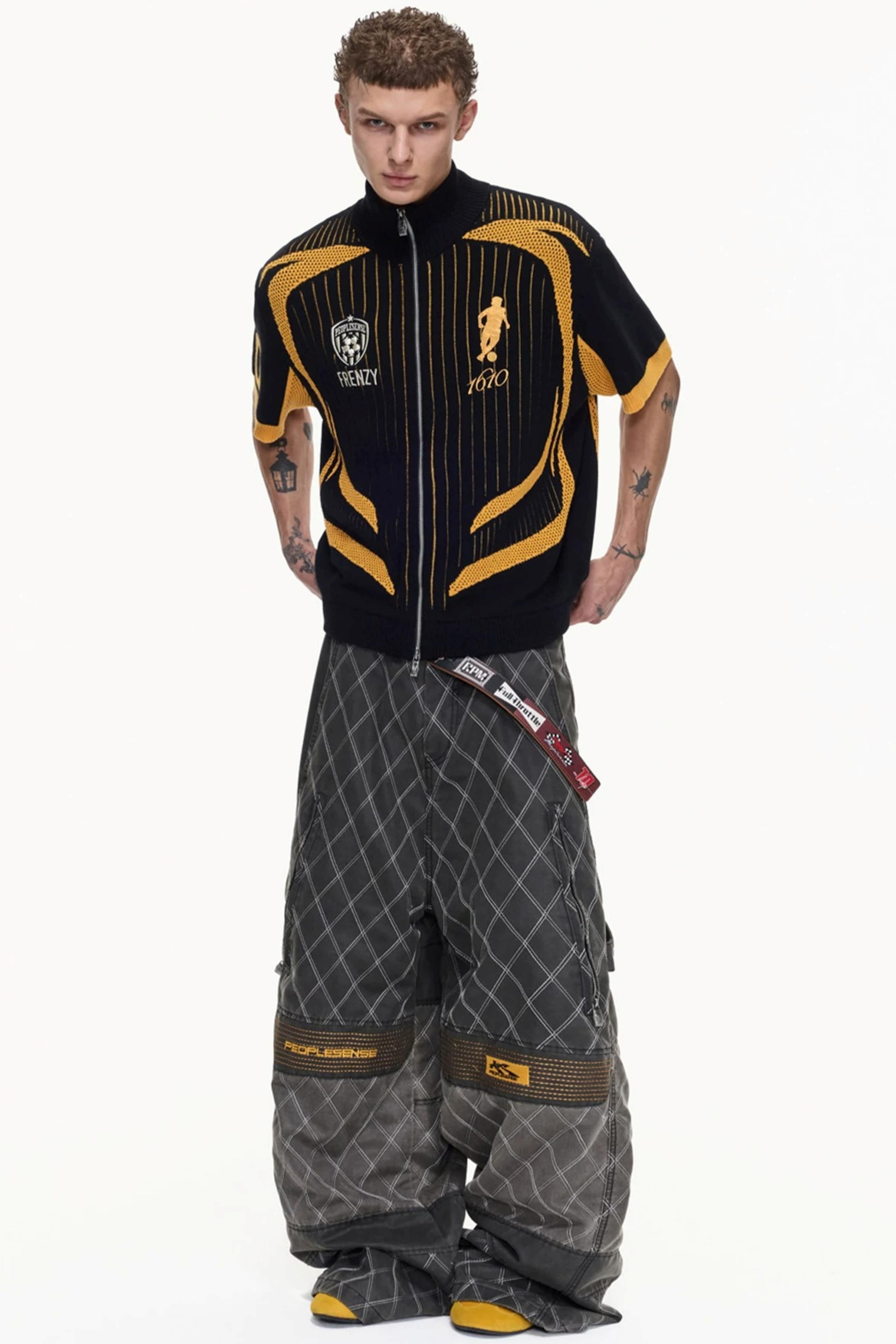 Men's Yellow Black Mesh Knit Polo Shirt