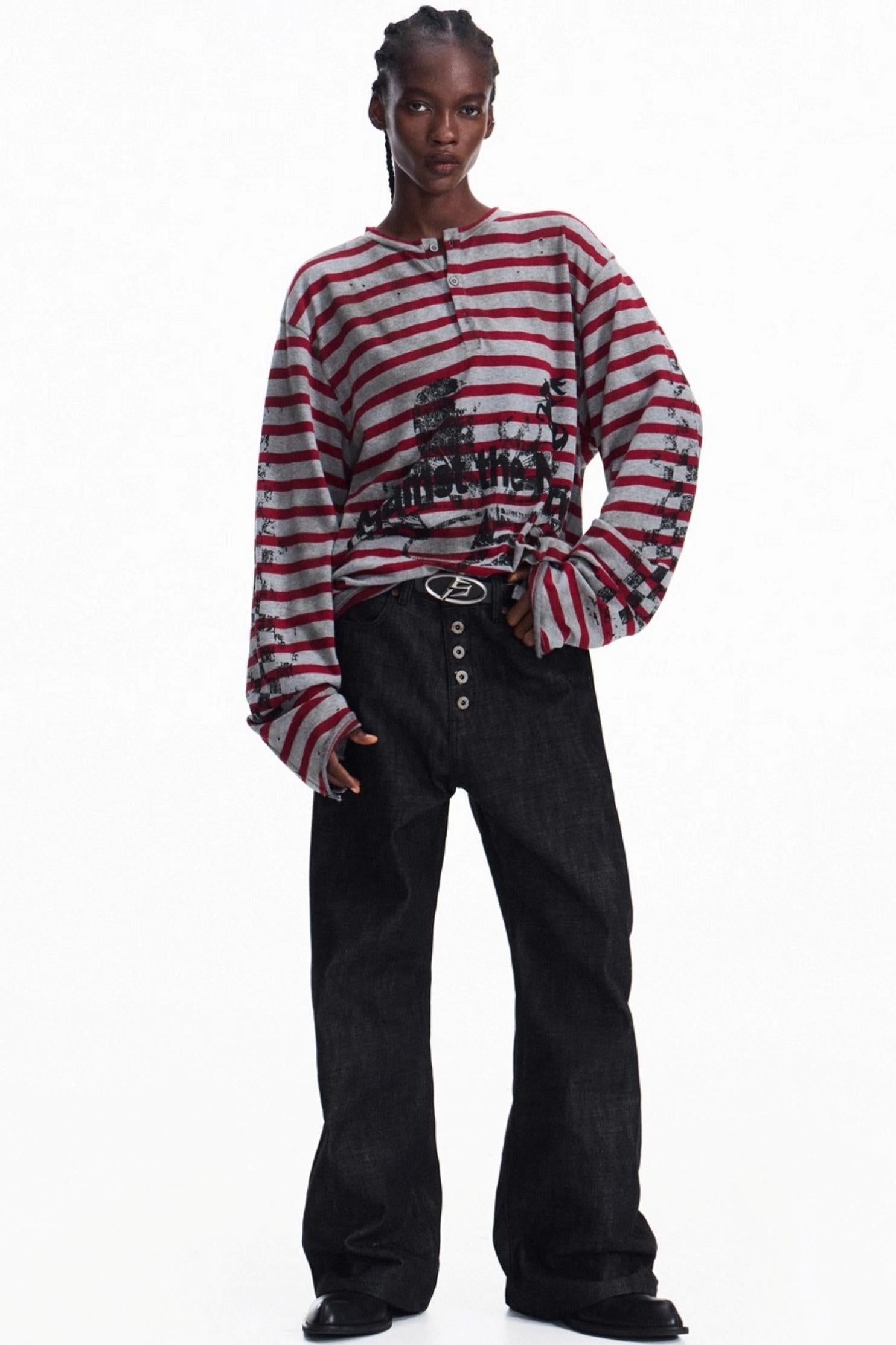 Men's Striped Knit Half Cardigan