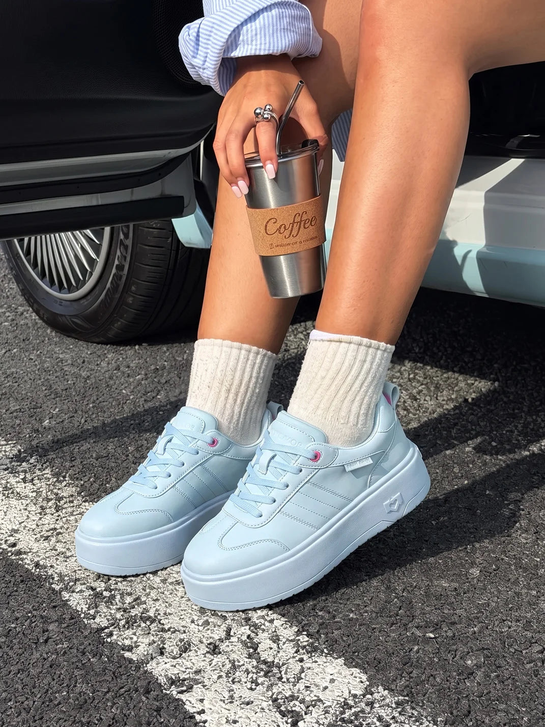 Powder-Blue Heart-Detail Platform Sneakers - view 2