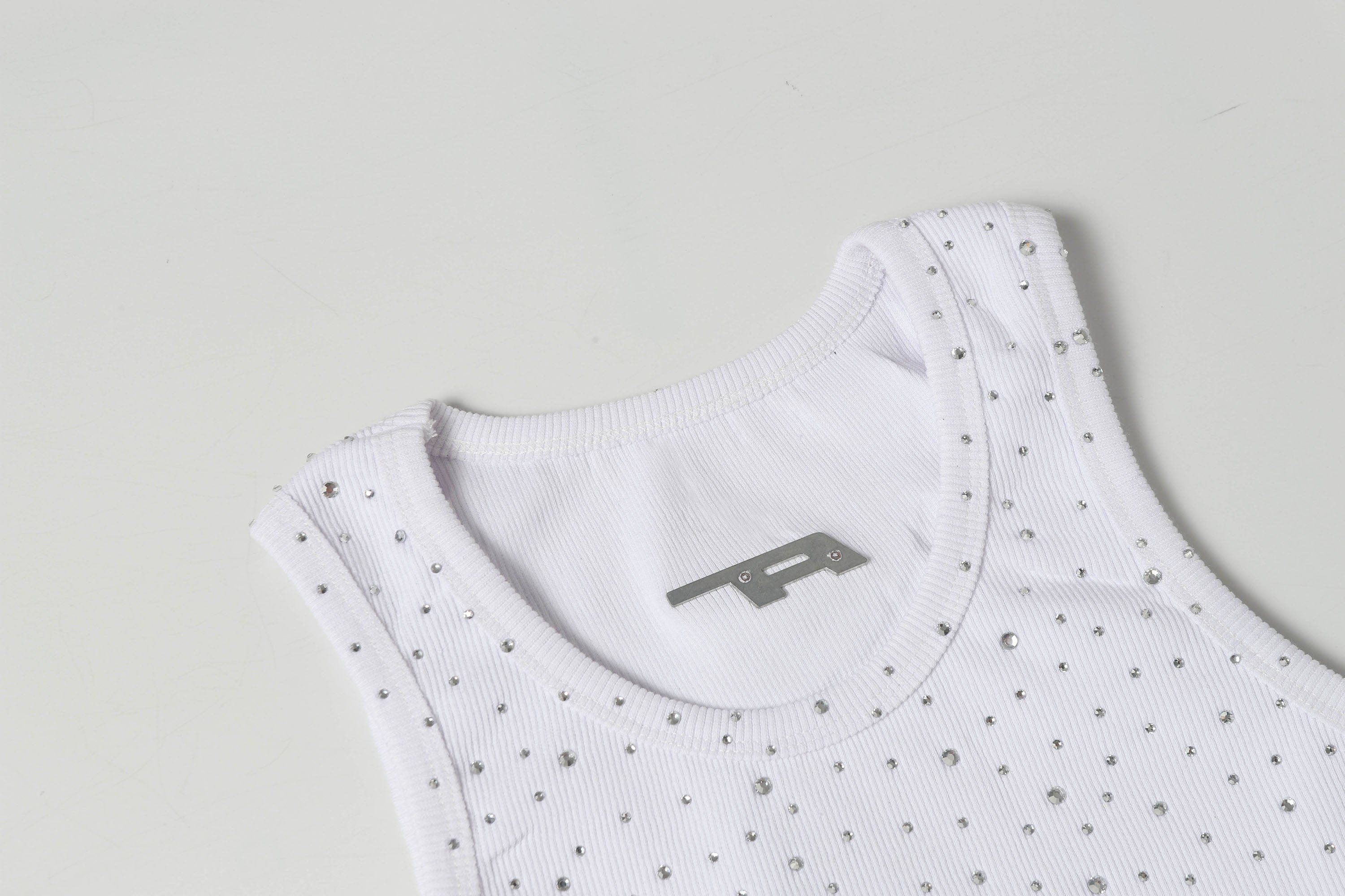 Rhinestone Embellished Ribbed Tank Top