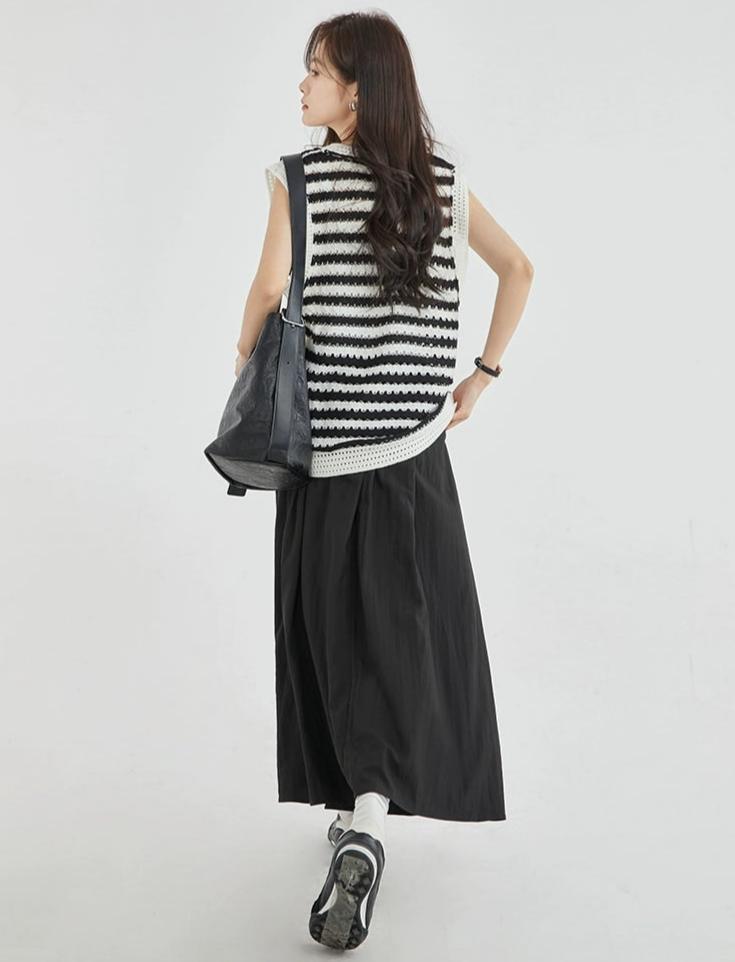 Striped Crochet Sleeveless Knit Top