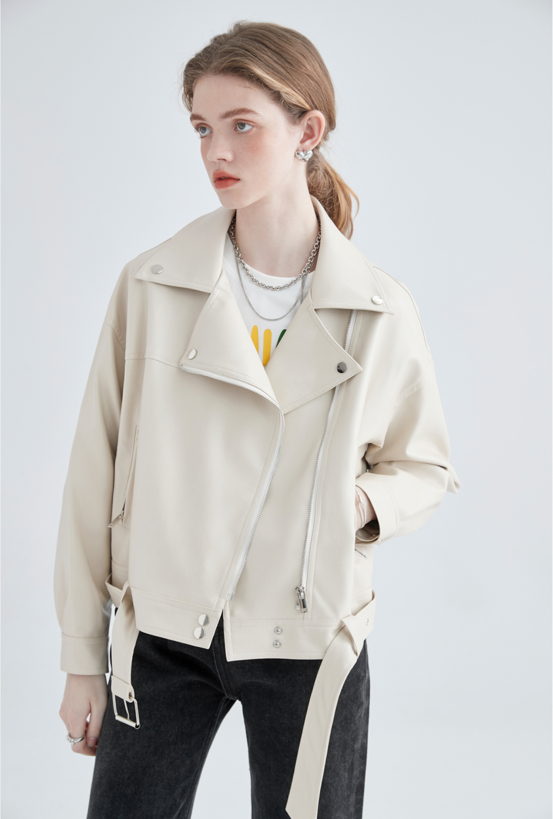 Cream Faux Leather Jacket - chiclara