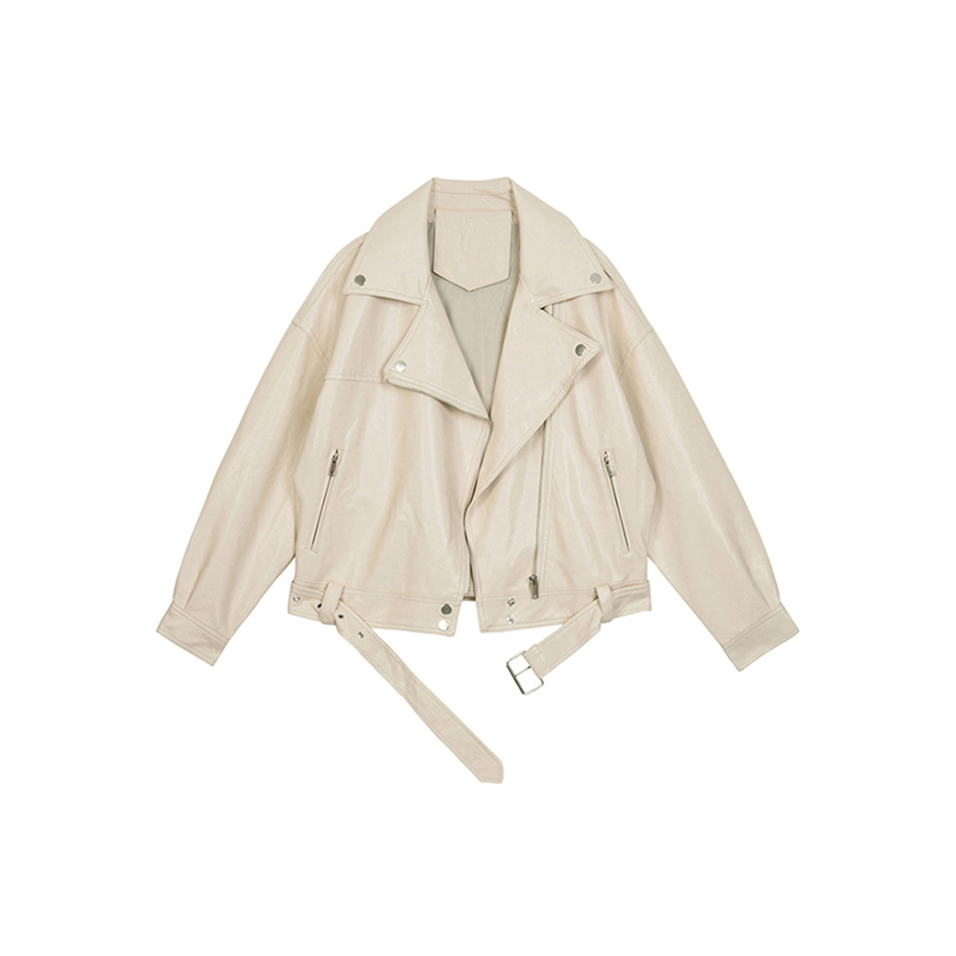 Cream Faux Leather Jacket - chiclara