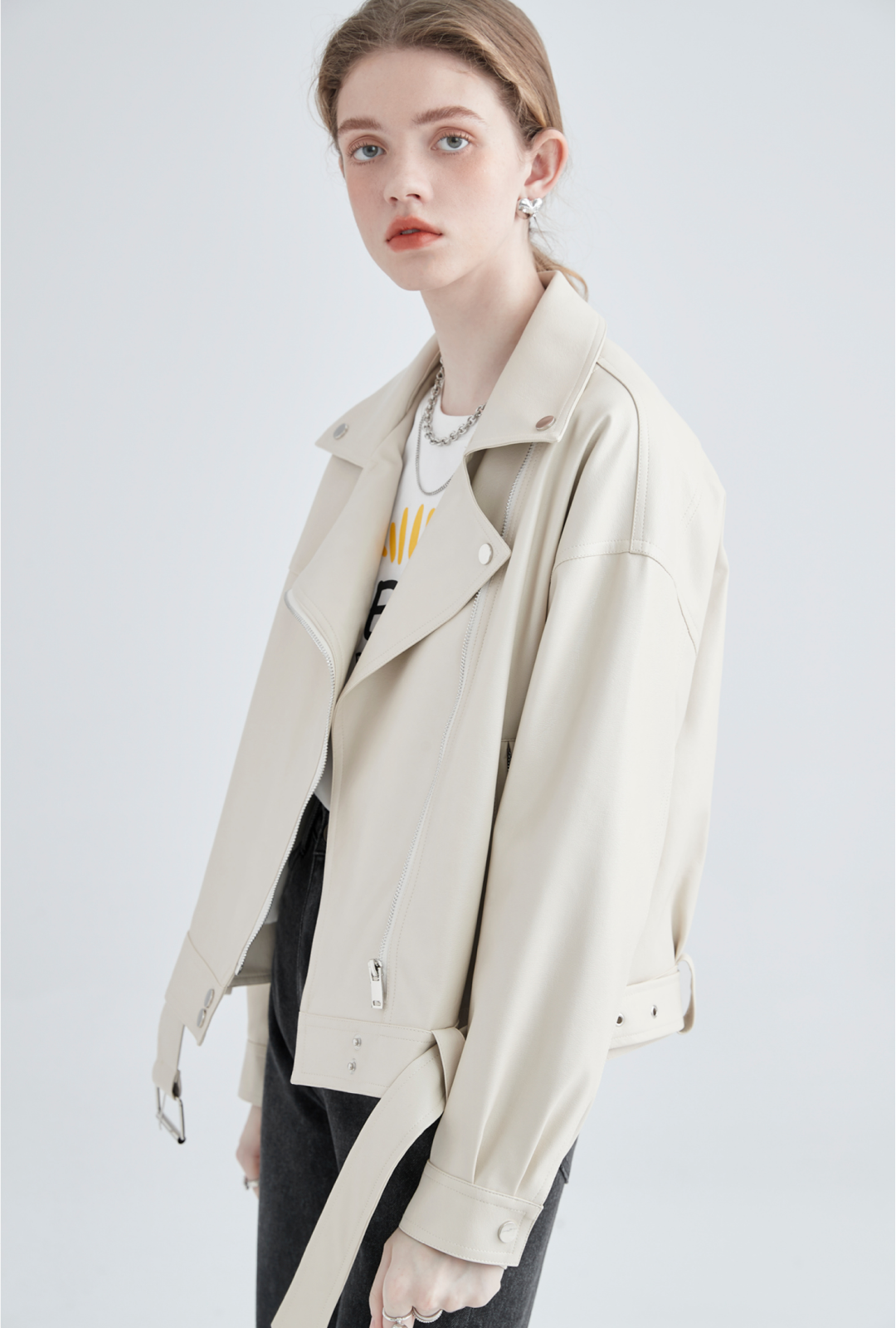 Cream Faux Leather Jacket - chiclara