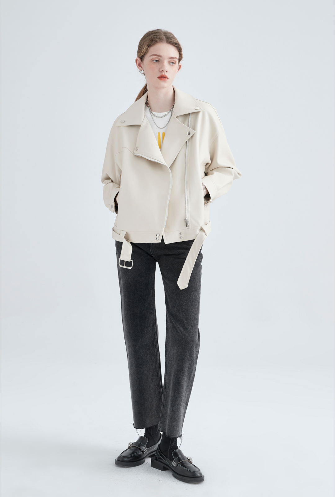 Cream Faux Leather Jacket - chiclara