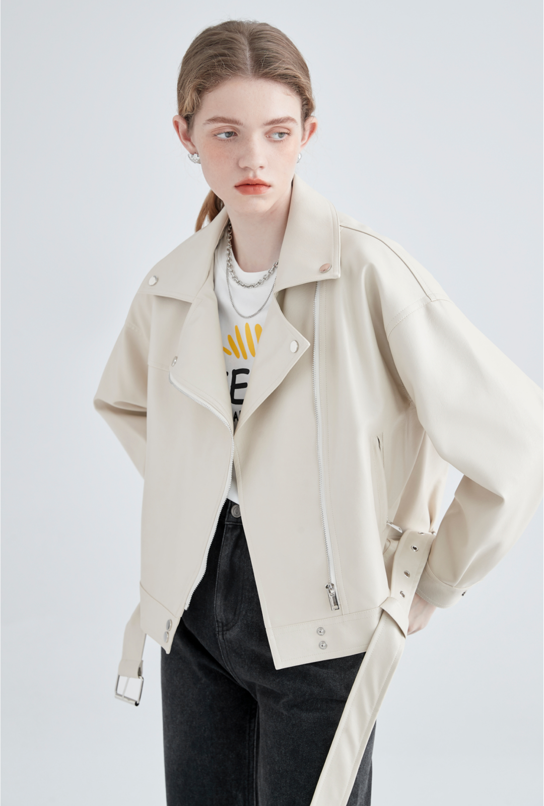Cream Faux Leather Jacket - chiclara